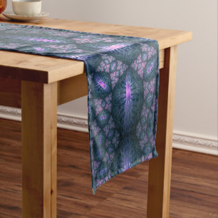 3D Fractal Art Pattern Turquoise Purple Pink Medium Table Runner