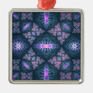 3D Fractal Art Pattern Turquoise Purple Pink Metal Tree Decoration