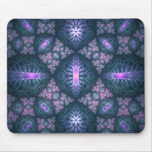 3D Fractal Art Pattern Turquoise Purple Pink Mouse Mat