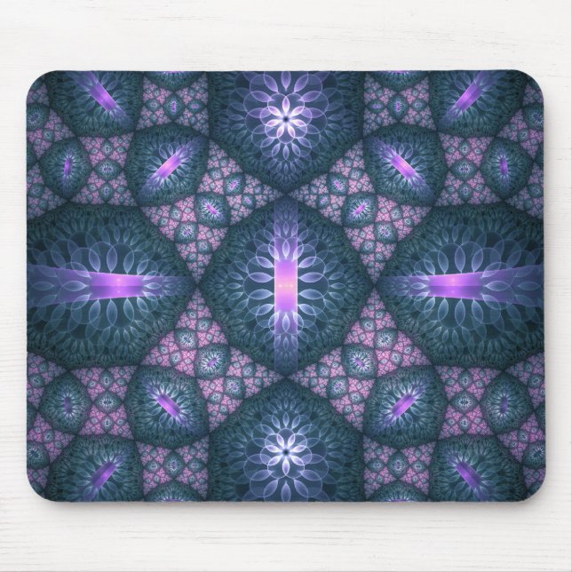 3D Fractal Art Pattern Turquoise Purple Pink Mouse Mat (Front)