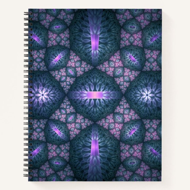 3D Fractal Art Pattern Turquoise Purple Pink Notebook (Front)