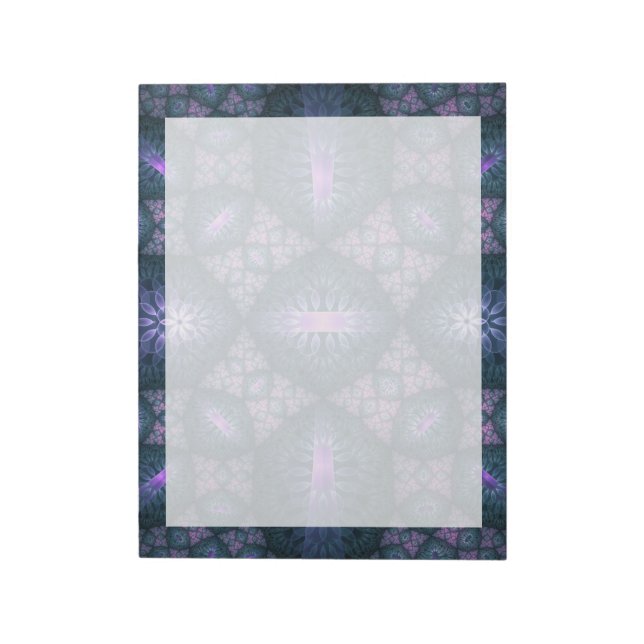3D Fractal Art Pattern Turquoise Purple Pink Notepad (Rotated)
