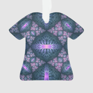 3D Fractal Art Pattern Turquoise Purple Pink Ornament