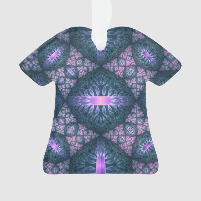 3D Fractal Art Pattern Turquoise Purple Pink Ornament (Front)