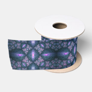 3D Fractal Art Pattern Turquoise Purple Pink Satin Ribbon