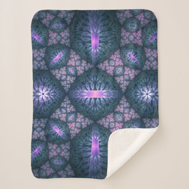 3D Fractal Art Pattern Turquoise Purple Pink Sherpa Blanket (Front)