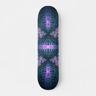 3D Fractal Art Pattern Turquoise Purple Pink Skateboard