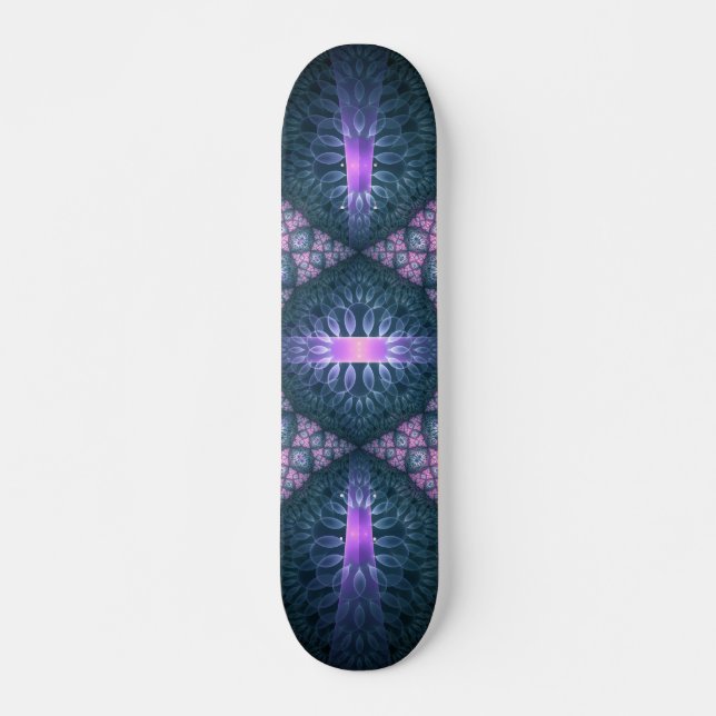 3D Fractal Art Pattern Turquoise Purple Pink Skateboard (Front)