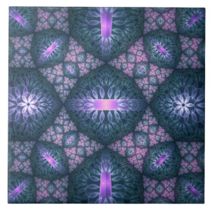 3D Fractal Art Pattern Turquoise Purple Pink Tile