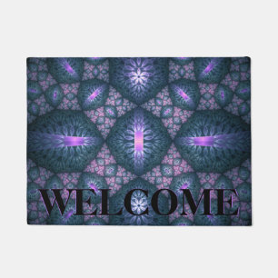 3D Fractal Pattern Turquoise Purple Pink Welcome Doormat