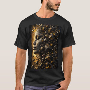 3D Fragmented Face Cubes Black T-Shirt