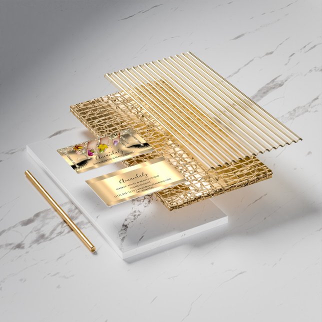 3D Frame Glitter Makeup Event Planner Black Gold Business Card (Creator Uploaded)