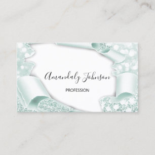 3D Frame Glitter Makeup Event Planner Mint Elegant Business Card