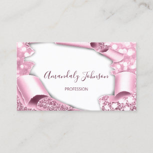 3D Frame Glitter Makeup Event Planner Pink Modern Business Card
