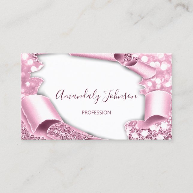 3D Frame Glitter Makeup Event Planner Pink Modern Business Card (Front)