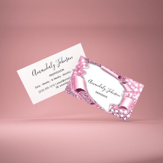 3D Frame Glitter Makeup Event Planner Pink Rose Business Card (Creator Uploaded)