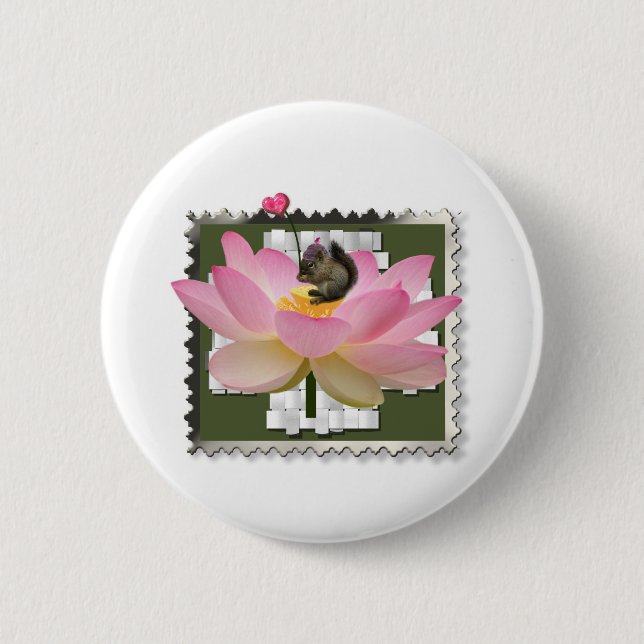 3D Framed Adorable Baby Squirrel On Flower 6 Cm Round Badge (Front)