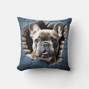 3D French Bulldog Cracked Hole Blue Wall Cushion