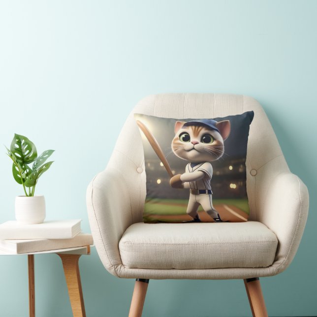 3D Funny Baseball Cat, Cushion (Chair)