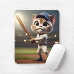 3D Funny Baseball Cat, Mouse Mat