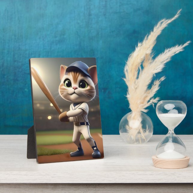 3D Funny Baseball Cat,  Plaque (Side)
