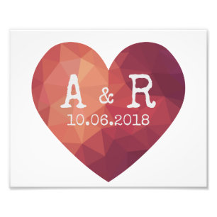 3d futuristic red heart monograms and date photo print