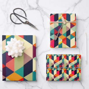 3D Geometric Pattern RETRO Chic Mid Century Modern Wrapping Paper Sheet