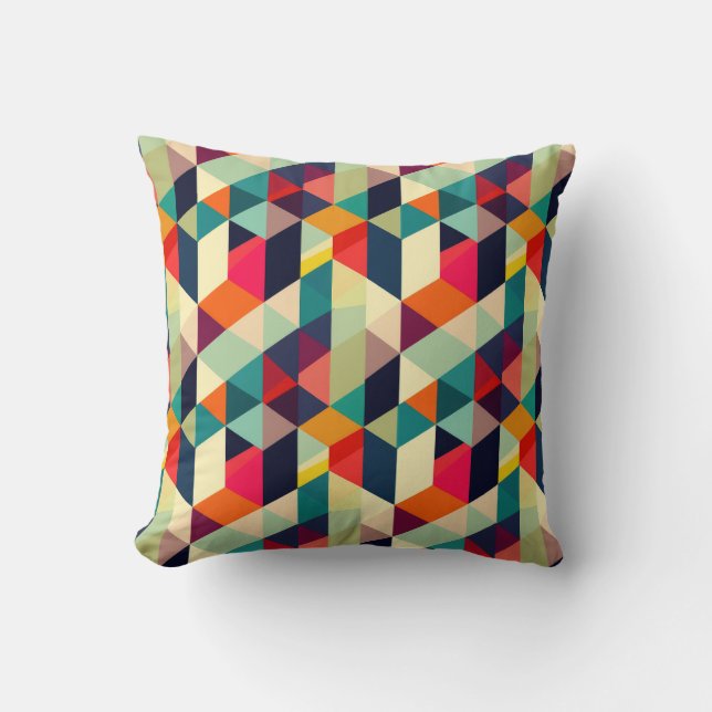 3D Geometric Pattern RETRO Mid Century Colourful Cushion (Front)