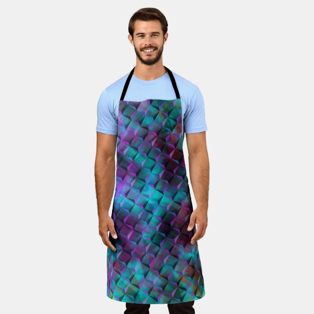 3D geometric shapes, stained pink to bluish lilac Apron (Worn)