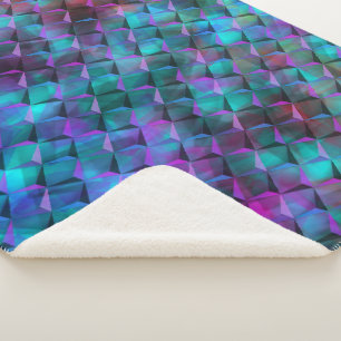 3D geometric shapes, stained pink to bluish lilac Sherpa Blanket