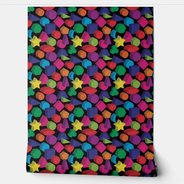 3D Geometric Shapes | Symbols - Kid's Room Wallpaper (Unrolling)