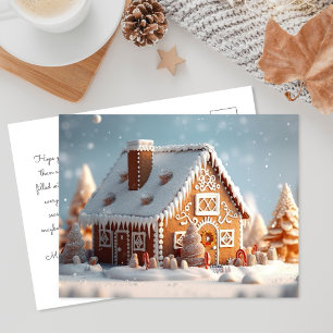 3D Gingerbread House on Winter Christmas Holiday Postcard