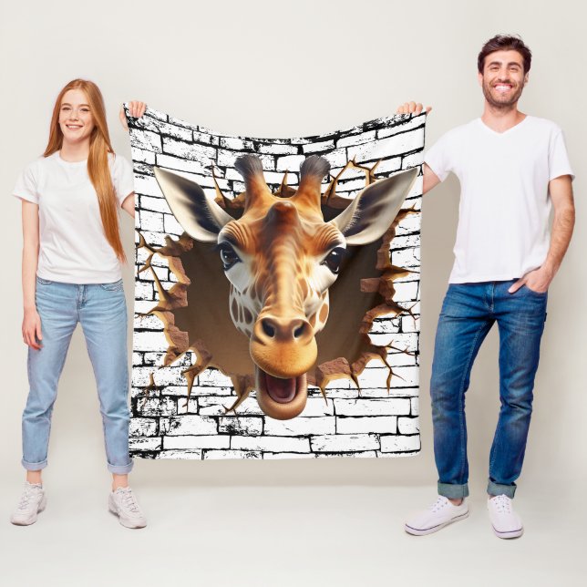 3D Giraffe Wall Break Art – Realistic Safari Fleece Blanket (In Situ)