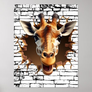 3D Giraffe Wall Break Art – Realistic Safari Poster