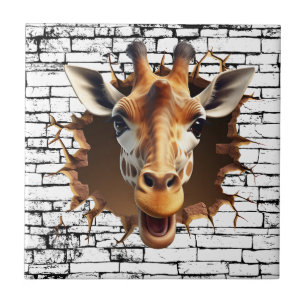 3D Giraffe Wall Break Art – Realistic Safari Tile