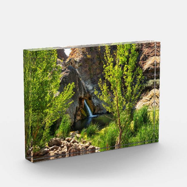 3D Glass Desk Art Waterfall Nature Scene Photo Block (Left)