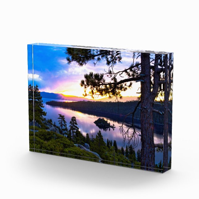 3D Glass Lake Tahoe Emerald Bay Art Photo Block (Right)