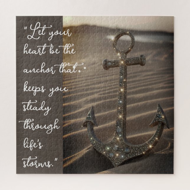 3D Glitter Anchor Sunset Beach Sand Grey Grey Jigsaw Puzzle (Vertical)