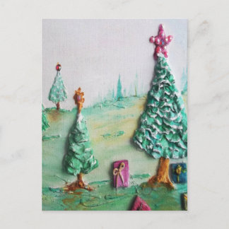 3D GLITTER L@@K of Christmas Trees and Gifts Holiday Postcard