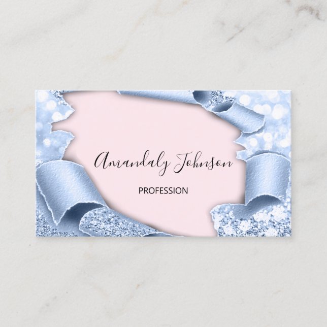 3D Glitter Makeup Artist Rose Pink Blue Glitter Business Card (Front)