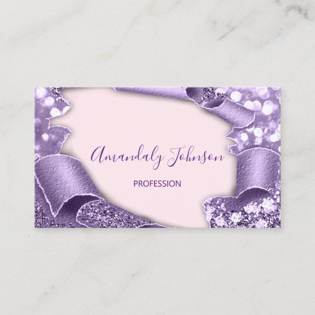 3D Glitter Makeup Artist Rose Pink Purple Business Card (Front)
