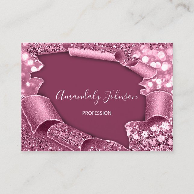 3D Glitter Makeup Event Hairdresser Rose Berry Business Card (Front)