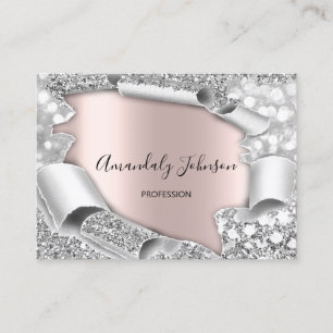3D Glitter Makeup Event Hairdresser ROSE Silver Business Card