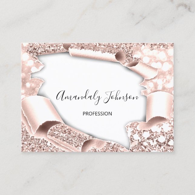 3D Glitter Makeup Event Hairdresser ROSE White Business Card (Front)