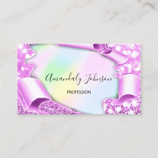 3D Glitter Makeup Event Planner Holograph Pink Business Card (Front)