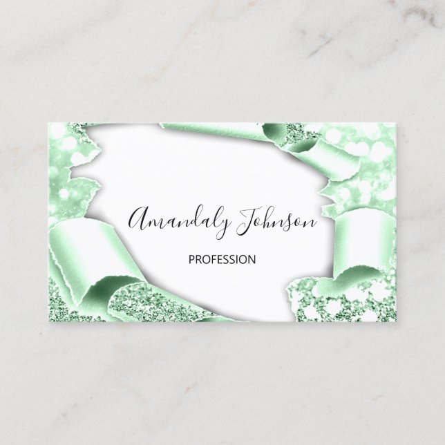3D Glitter Makeup Event Planner Mint Green Business Card (Front)
