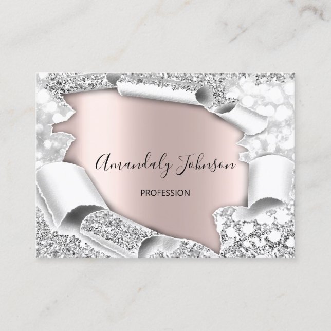 3D Glitter Makeup Event Planner ROSE Silver Business Card (Front)