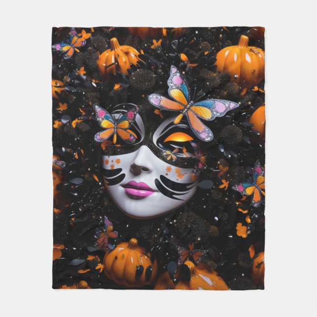 3d glitter witch pumpkins butterflies fleece blanket (Front)