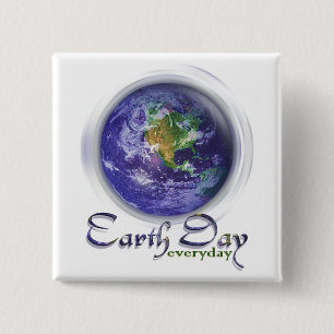 3D Globe Earth Day 15 Cm Square Badge