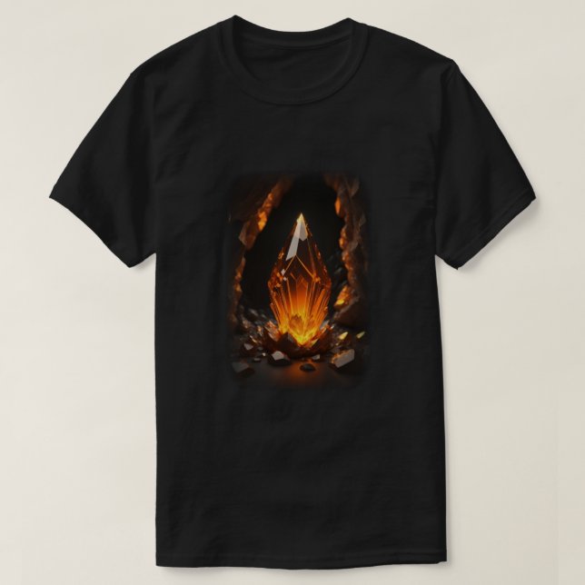 3d Glowing Crystal Orange Red  T-Shirt (Design Front)
